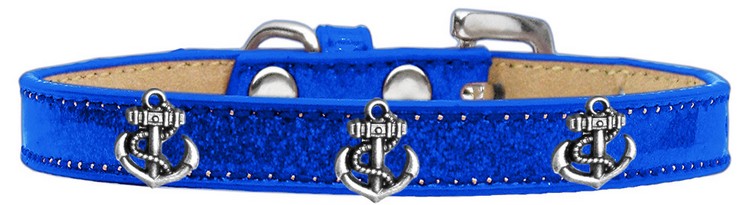 Silver Anchor Widget Dog Collar Blue Ice Cream Size 20